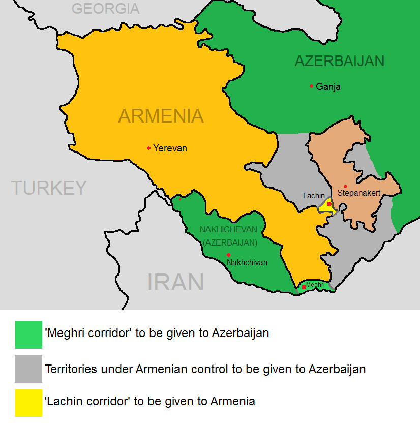 Le tracé disputé traverse la province arménienne du Syunik (Meghri) pour relier l'Azerbaïdjan à son enclave du Nakhitchevan, le long de la frontière iranienne.